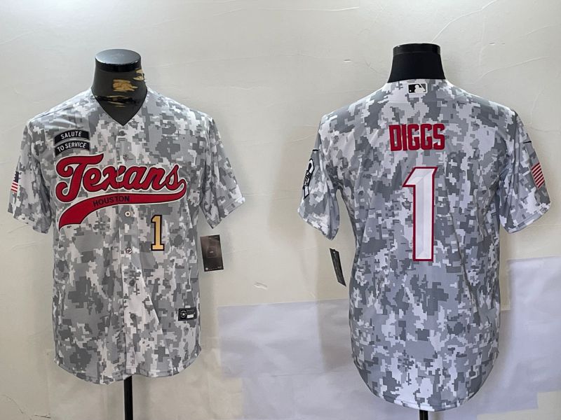 Men Houston Texans #1 Diggs Nike Arctic Camo 2024 Salute to Service Limited NFL Jersey style 2